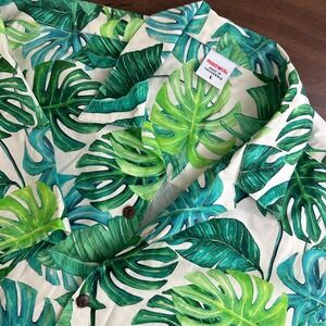 Birdwell Hawaiian Shirt White Monstera Leaf Print Camp Collar Button‎ Up Mens L
